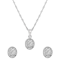 Etnico Latest Stylish Silver Plated CZ American Diamond Teardrop Pendant Set For Women