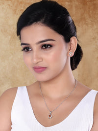 Etnico Latest Stylish Silver Plated CZ American Diamond Teardrop Pendant Necklace & Earrings Set For Women 