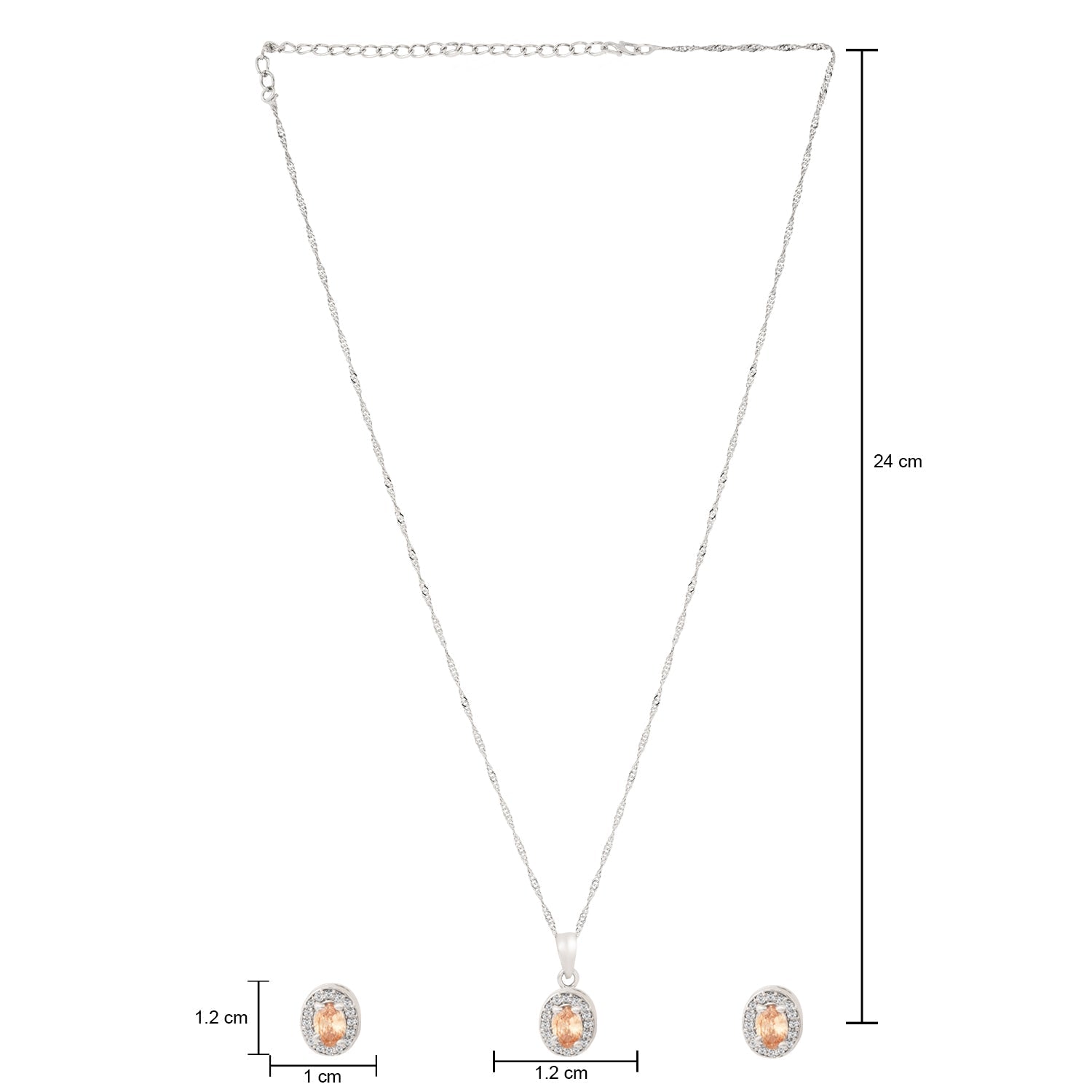 Etnico Latest Stylish Silver Plated CZ American Diamond Teardrop Pendant Set For Women