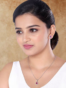 Etnico Latest Stylish Silver Plated CZ American Diamond Pendant Necklace & Earrings Set For Women