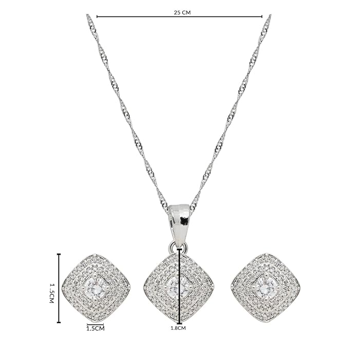 Etnico Silver Plated Cubic Zirconia American Diamond Set for Women