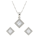 Etnico Latest Stylish Silver Plated CZ American Diamond Pendant Set For Women