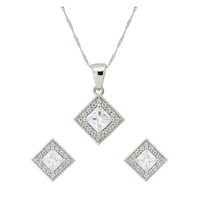 Etnico Latest Stylish Silver Plated CZ American Diamond Pendant Set For Women