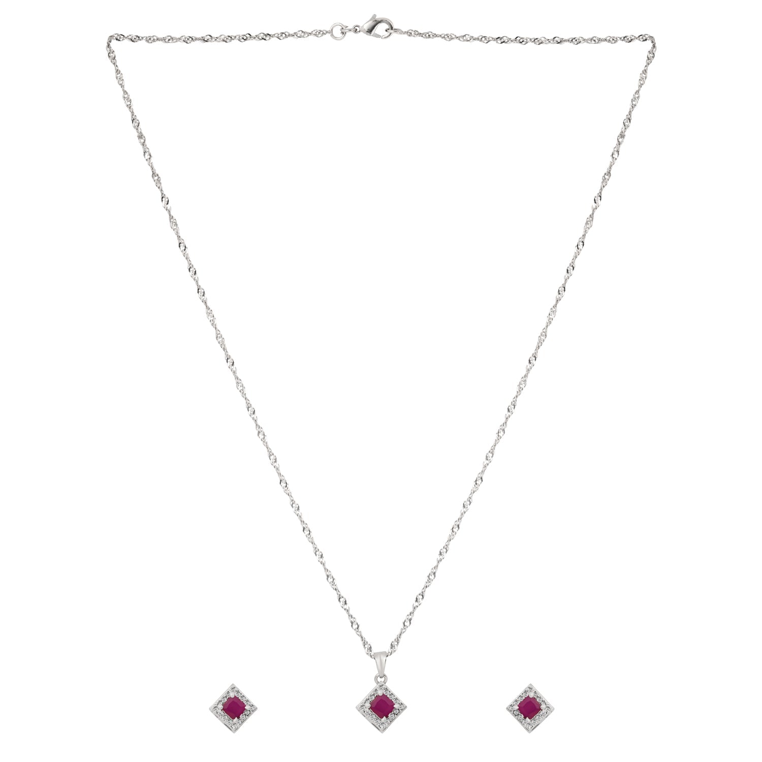 Etnico Latest Stylish Silver Plated CZ American Diamond Pendant Set For Women