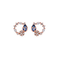 Etnico Latest Stylish Rose Gold Plated CZ American Diamond Pendant Brass Necklace Set with Earrings for Women