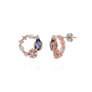Etnico Latest Stylish Rose Gold Plated CZ American Diamond Pendant Brass Necklace Set with Earrings for Women
