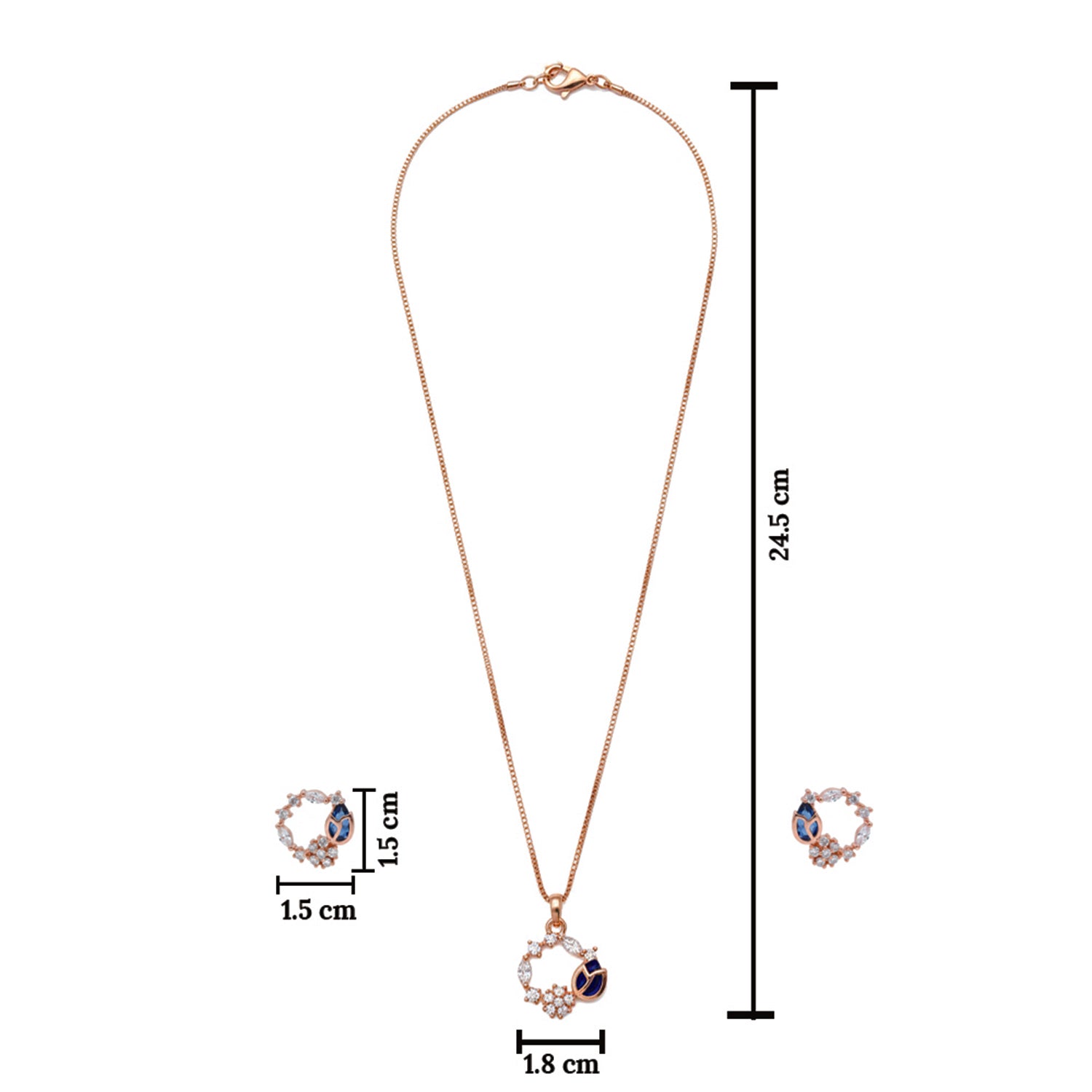 Etnico Latest Stylish Rose Gold Plated CZ American Diamond Pendant Brass Necklace Set with Earrings for Women