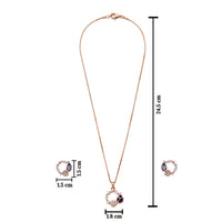 Etnico Latest Stylish Rose Gold Plated CZ American Diamond Pendant Brass Necklace Set with Earrings for Women
