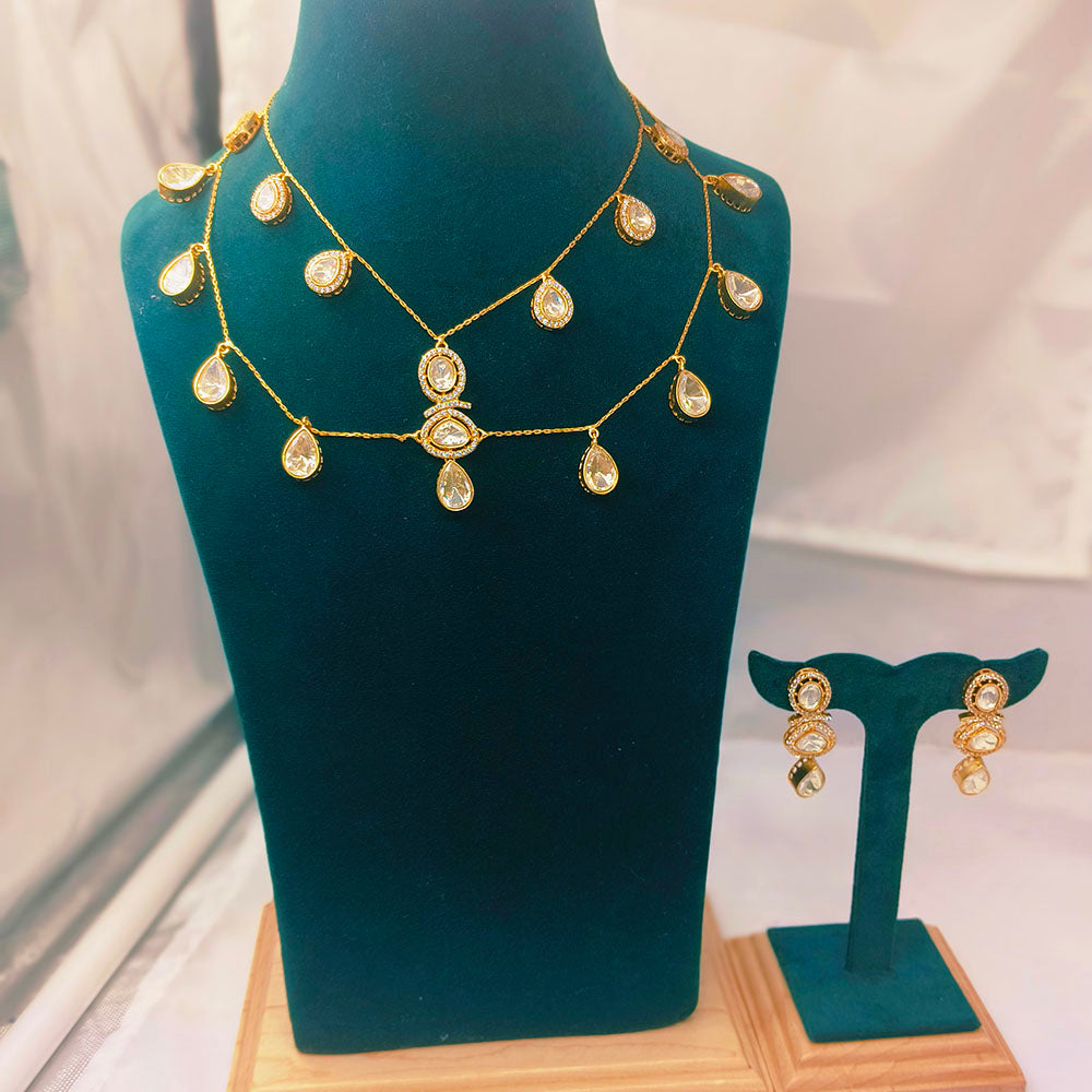 Chiccharm Jewellery Premium Polki Kundan Necklace with Earrings Set