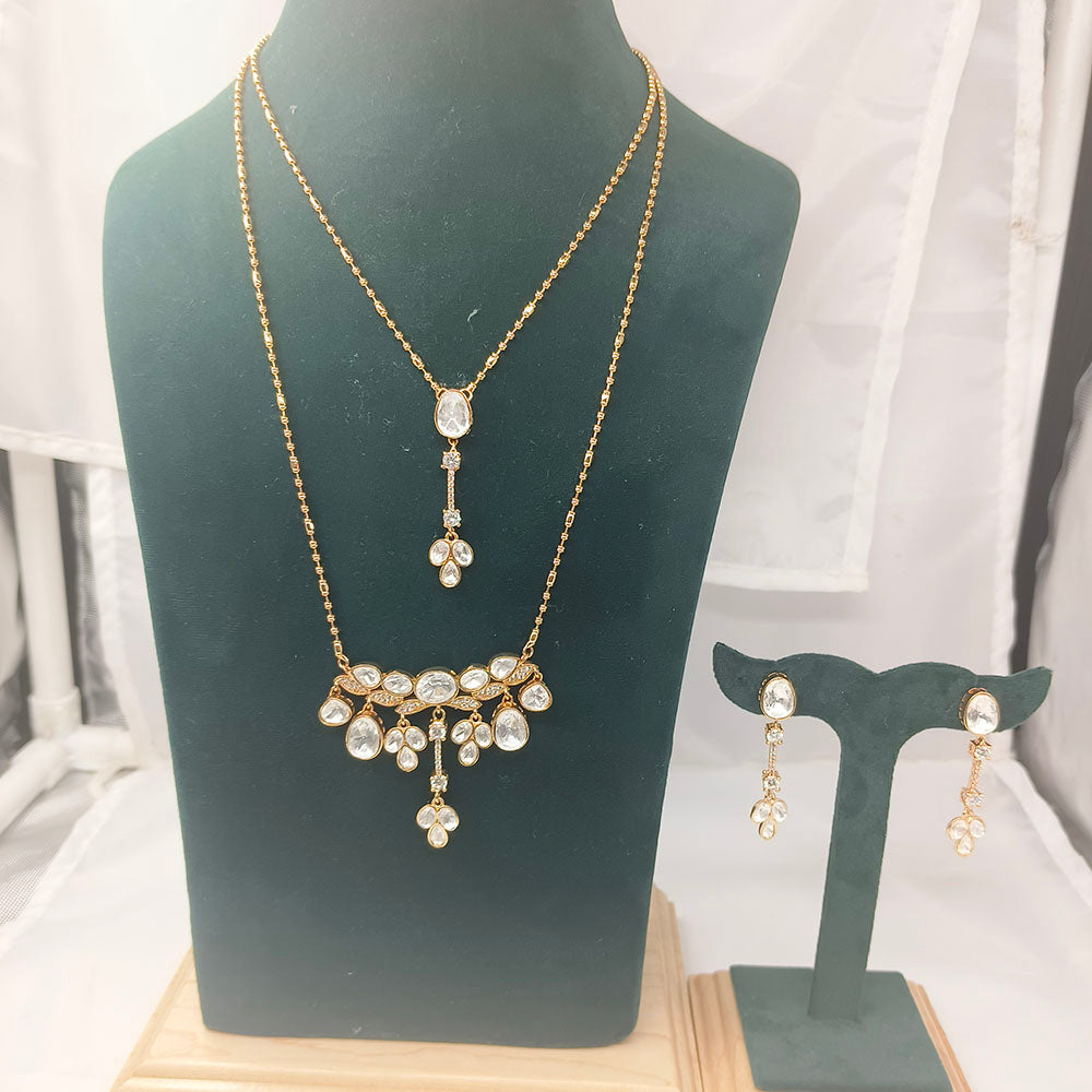 Chiccharm Jewellery Premium Polki Kundan Necklace with Earrings Set