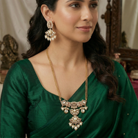 Chiccharm Jewellery Premium Polki Kundan And Beads Necklace with Earrings Set