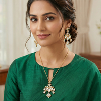 Chiccharm Jewellery Premium Polki Kundan Necklace with Earrings Set