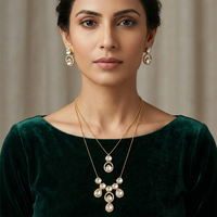 Chiccharm Jewellery Premium Polki Kundan Necklace with Earrings Set