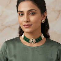 Chiccharm Jewellery Luxury Polki Kundan And Pearl Traditional Choker Necklace Set