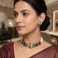 Chiccharm Jewellery Luxury Polki Kundan And Pearl Traditional Choker Necklace Set