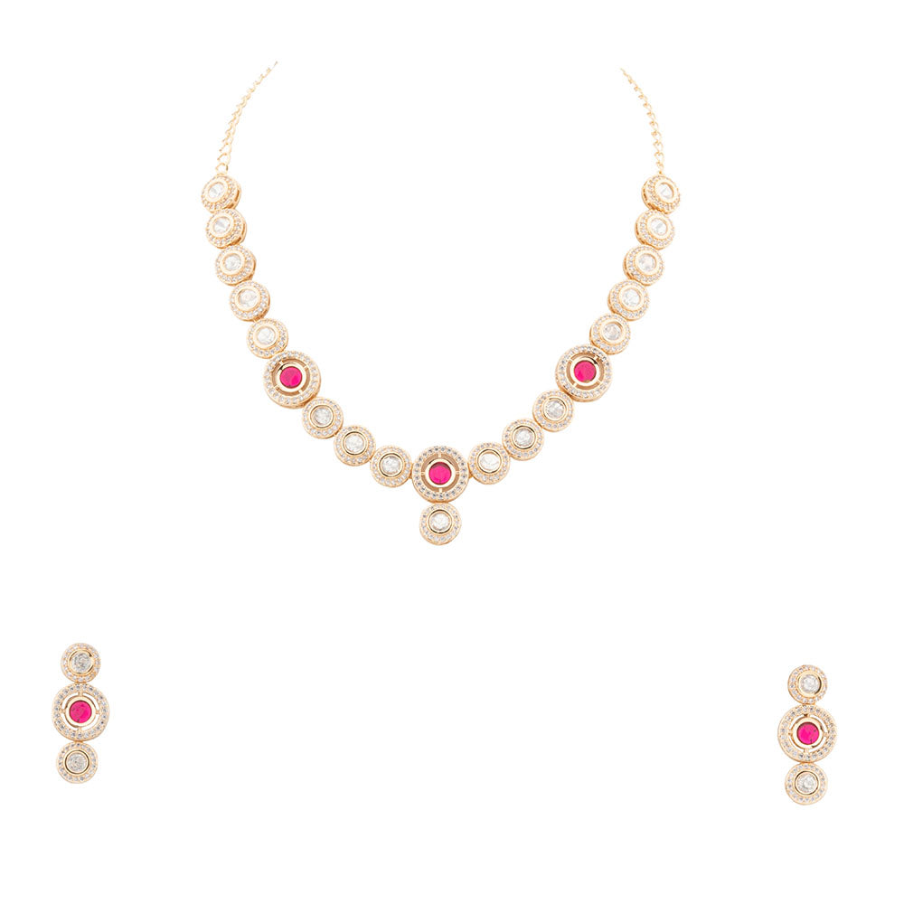 Chiccharm Jewellery Premium Polki Kundan Necklace with Earrings Set