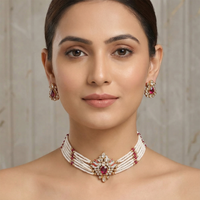 Chiccharm Jewellery Luxury Polki Kundan And Pearl Traditional Choker Necklace Set
