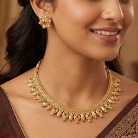 Chiccharm Jewellery Pota Stone Brass And Copper Rajwadi Necklace Set