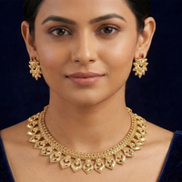 Chiccharm Jewellery Pota Stone Brass And Copper Rajwadi Necklace Set