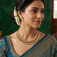 Chiccharm Jewellery Pota Stone And Pearl Brass And Copper Rajwadi Necklace Set