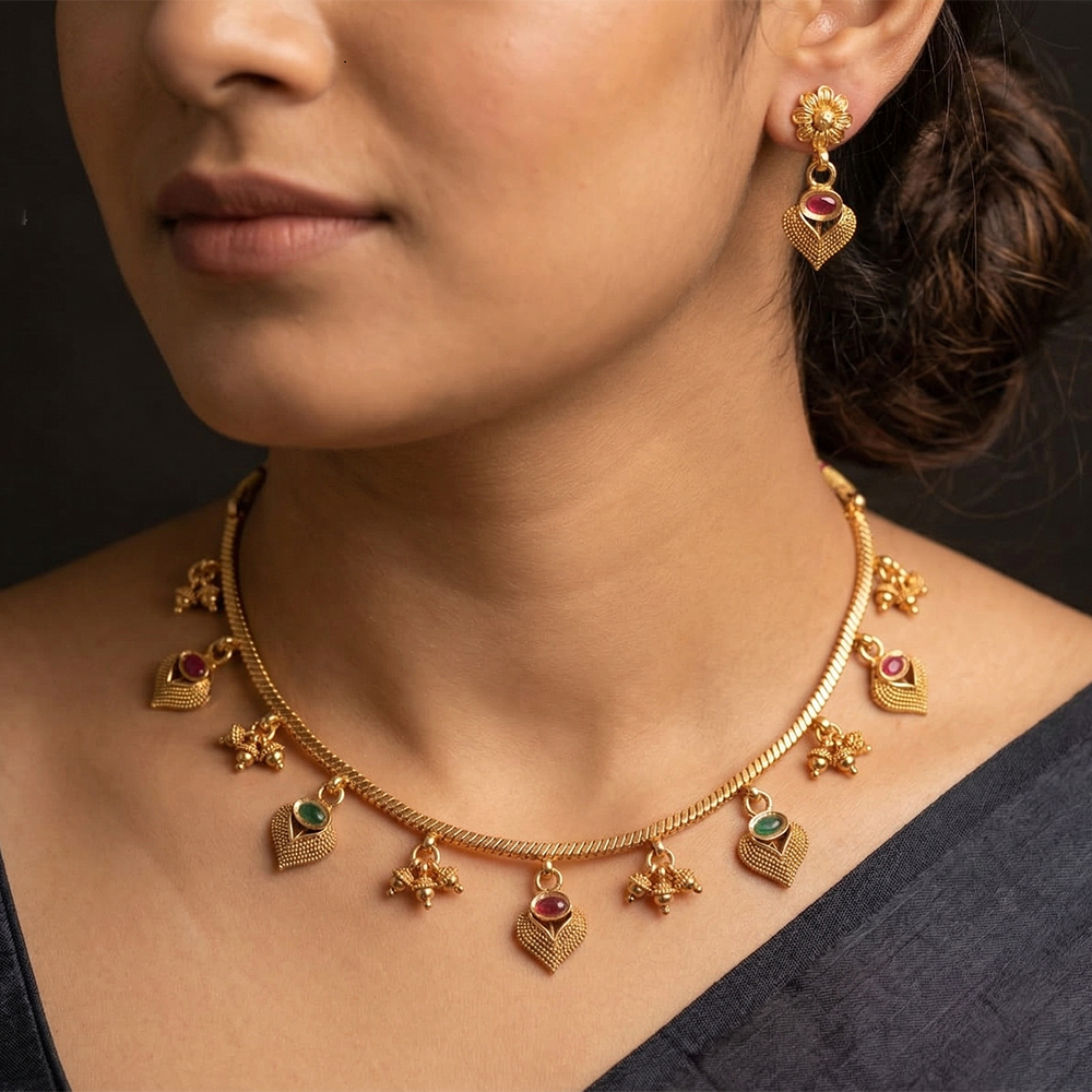 Chiccharm Jewellery Pearl Brass And Copper Rajwadi Necklace Set