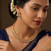Chiccharm Jewellery Pota Stone Brass And Copper Rajwadi Necklace Set