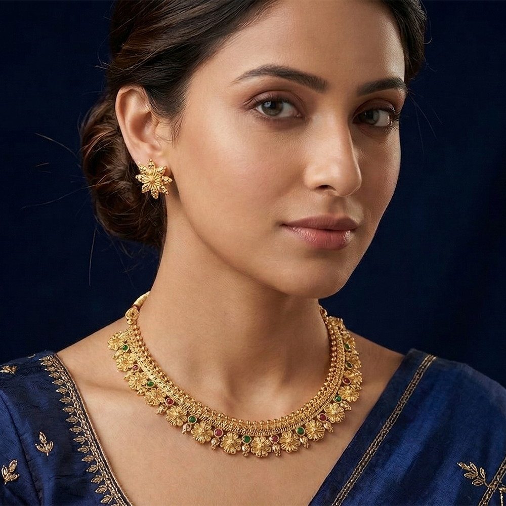 Chiccharm Jewellery Pota Stone Brass And Copper Rajwadi Necklace Set