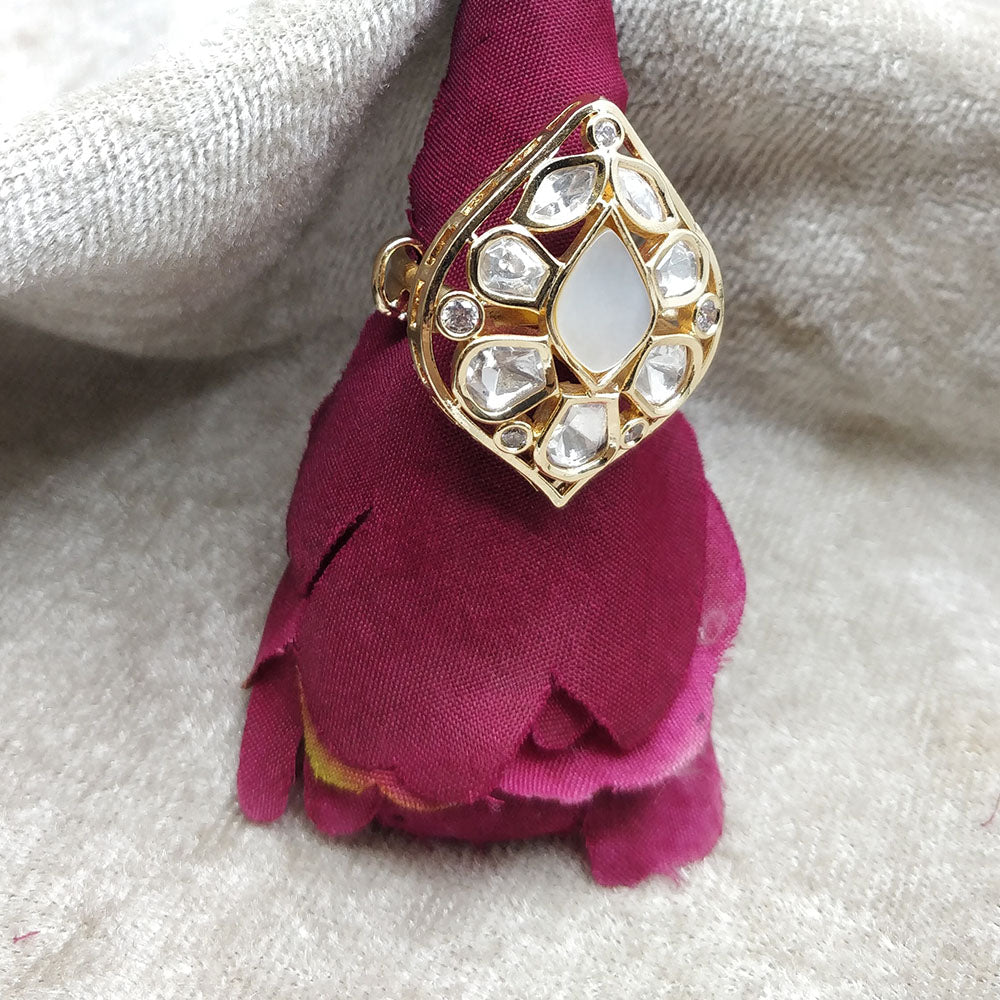 ChicCharm Jewellery Brass And Copper Mother Pearl American Diamond Ring