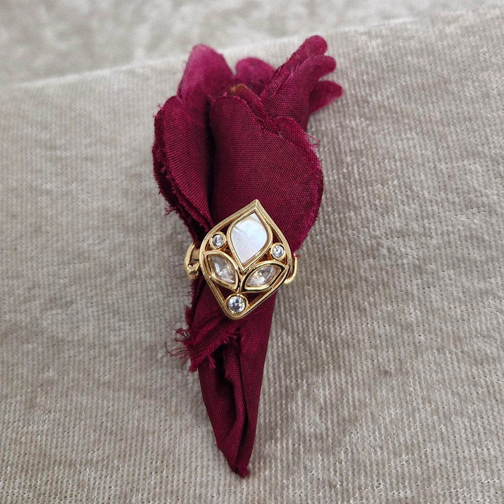 ChicCharm Jewellery Brass And Copper Mother Pearl American Diamond Ring
