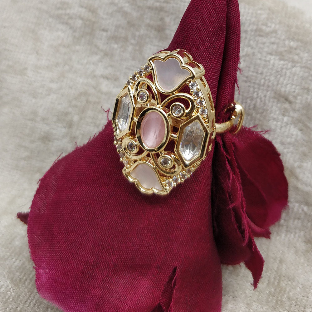 ChicCharm Jewellery Brass And Copper Mother Pearl American Diamond Ring
