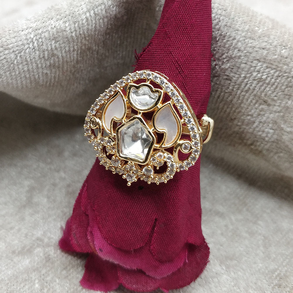 ChicCharm Jewellery Brass And Copper Mother Pearl American Diamond Ring