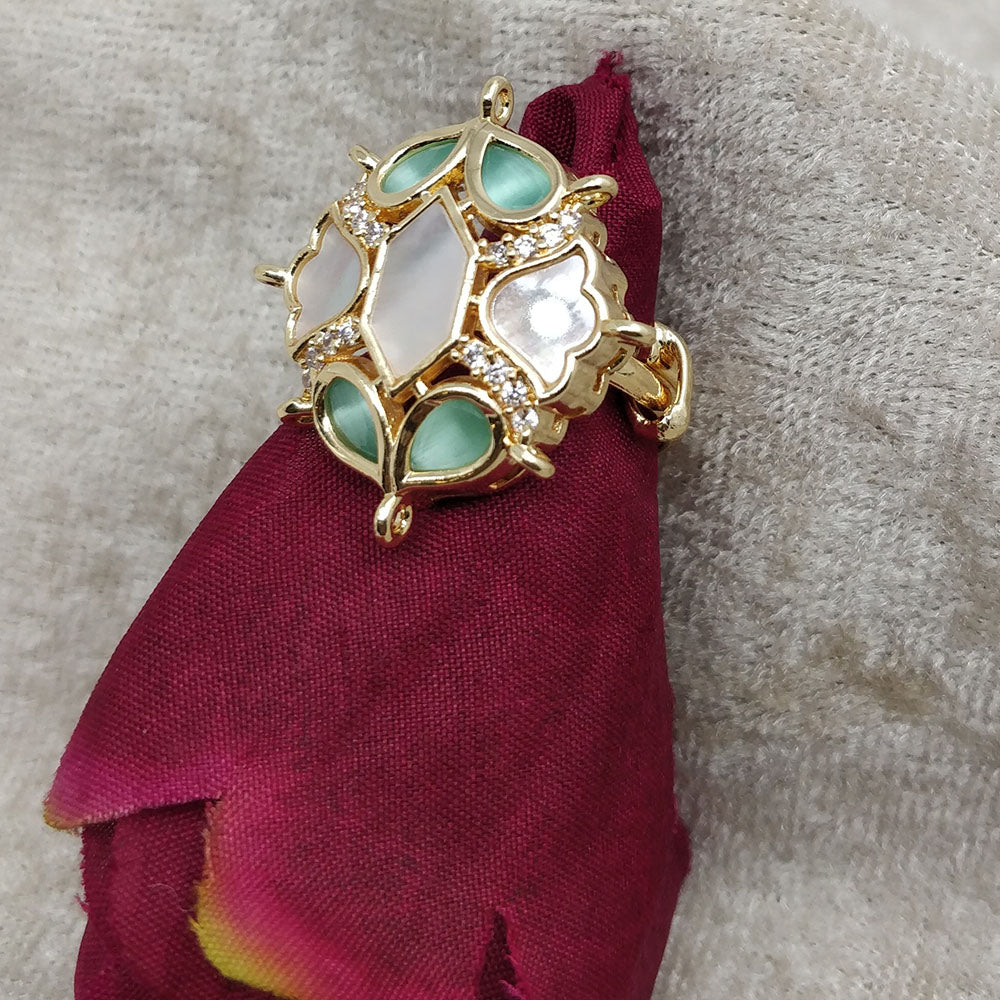 ChicCharm Jewellery Brass And Copper Mother Pearl American Diamond Ring