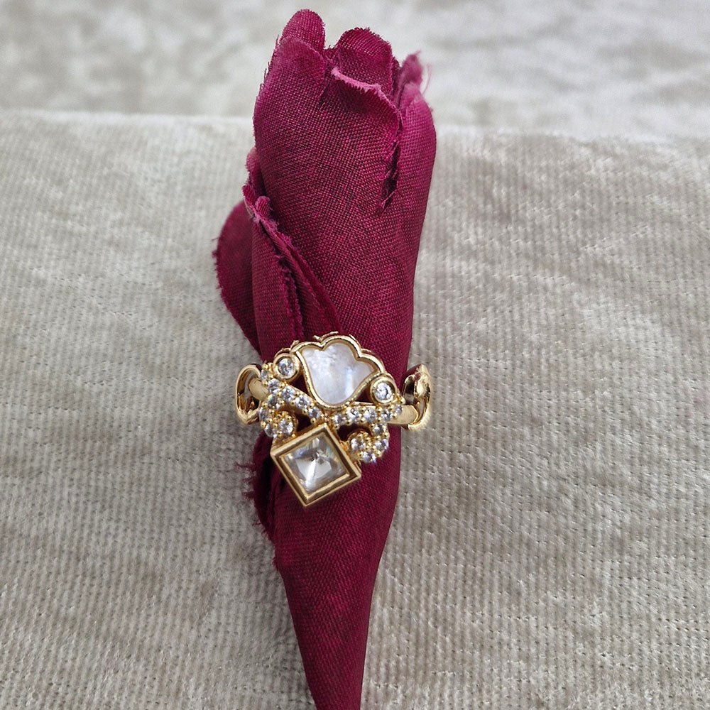 ChicCharm Jewellery Brass And Copper Mother Pearl American Diamond Ring