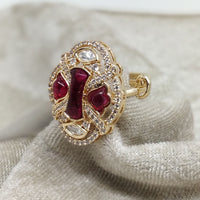 ChicCharm Jewellery Brass And Copper Mother Pearl American Diamond Ring