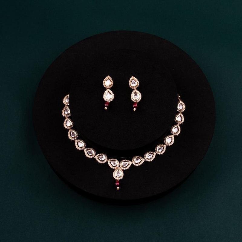 ChicCharm Jewellery Brass And Copper Gold Plated Polki Kundan Necklace Set