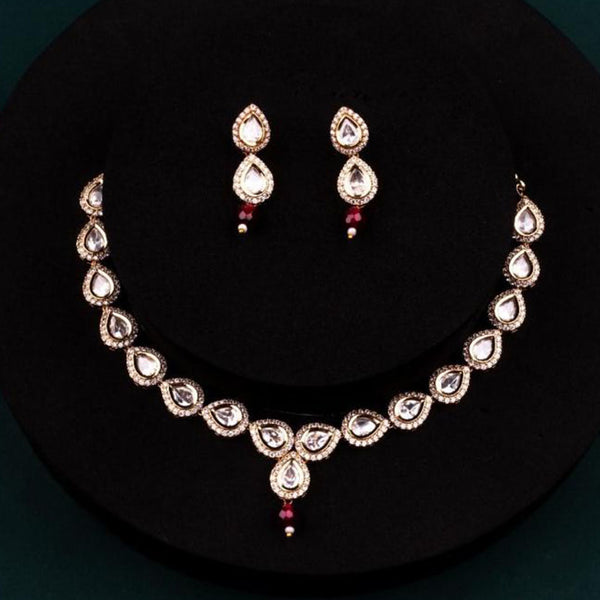 ChicCharm Jewellery Brass And Copper Gold Plated Polki Kundan Necklace Set