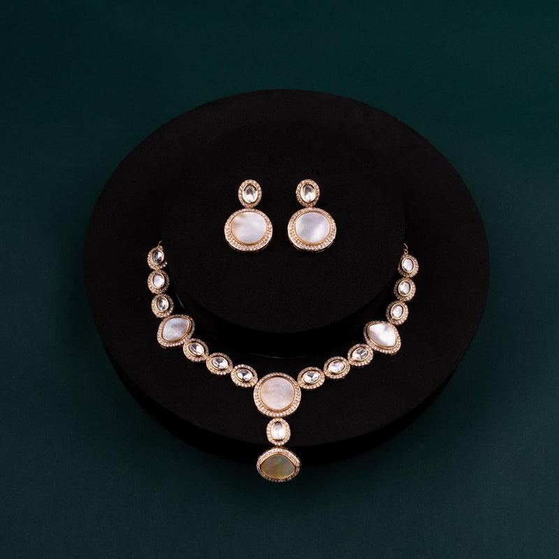 ChicCharm Jewellery Brass And Copper Gold Plated Polki Kundan Necklace Set