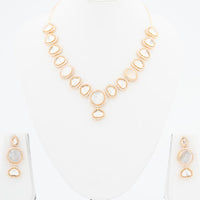 ChicCharm Jewellery Brass And Copper Gold Plated Polki Kundan Necklace Set