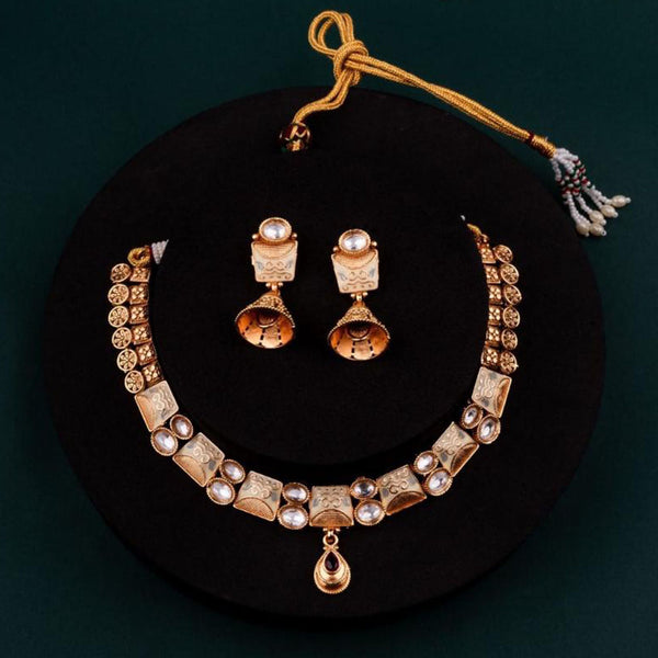 ChicCharm Jewellery Brass And Copper Gold Plated Uncut Polki Micro Rajwadi Necklace Set