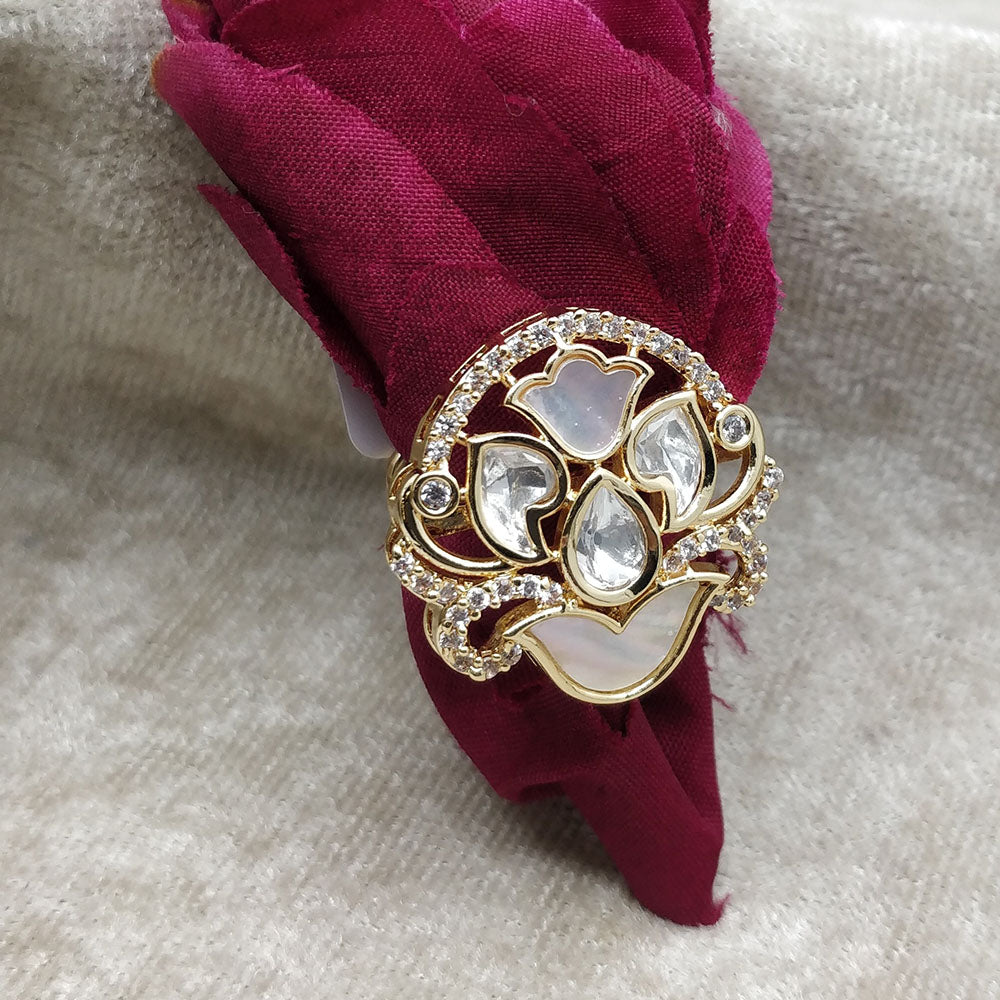 ChicCharm Jewellery Brass And Copper Mother Pearl American Diamond Ring
