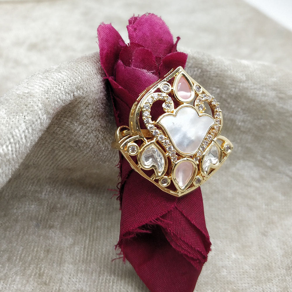 ChicCharm Jewellery Brass And Copper Mother Pearl American Diamond Ring