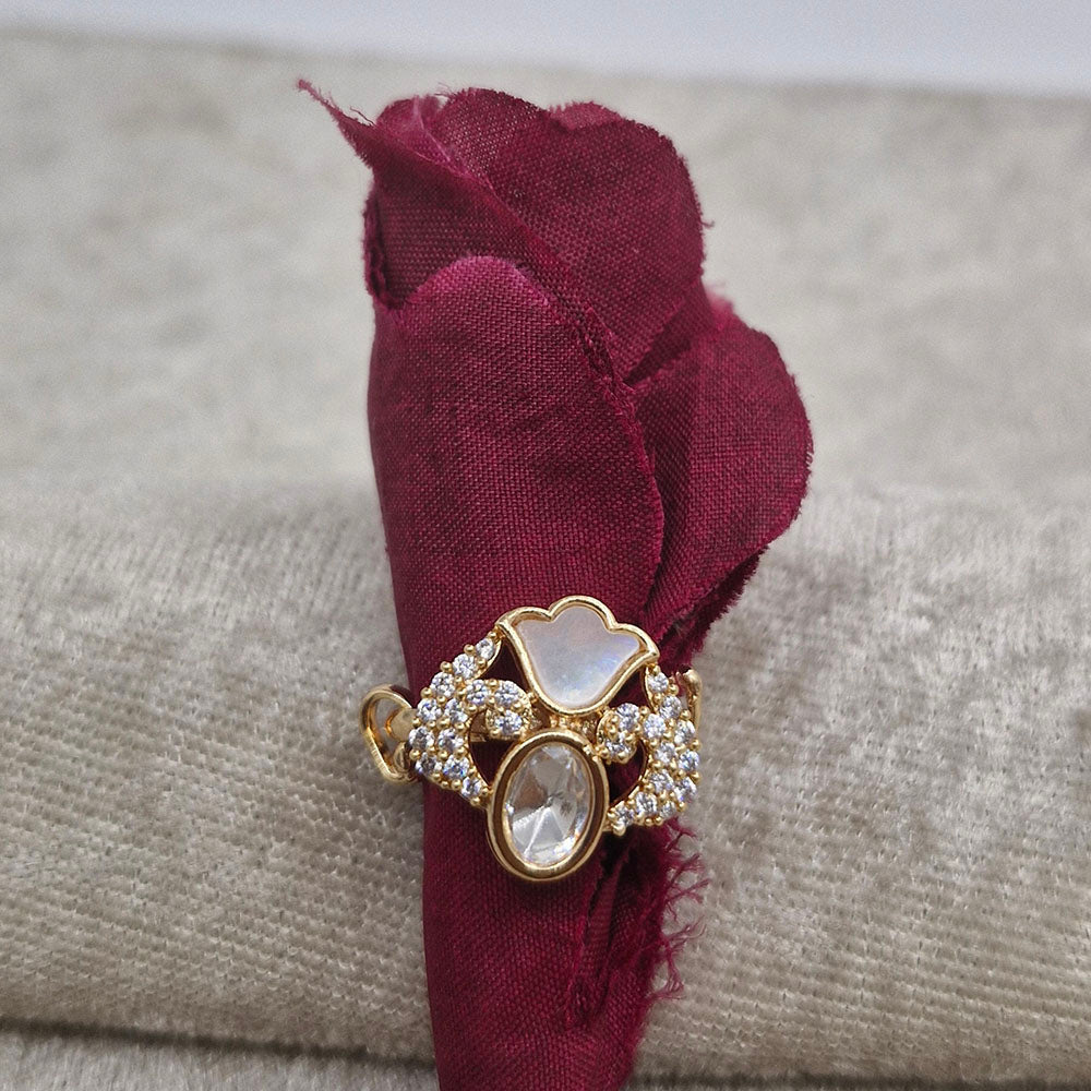ChicCharm Jewellery Brass And Copper Mother Pearl American Diamond Ring