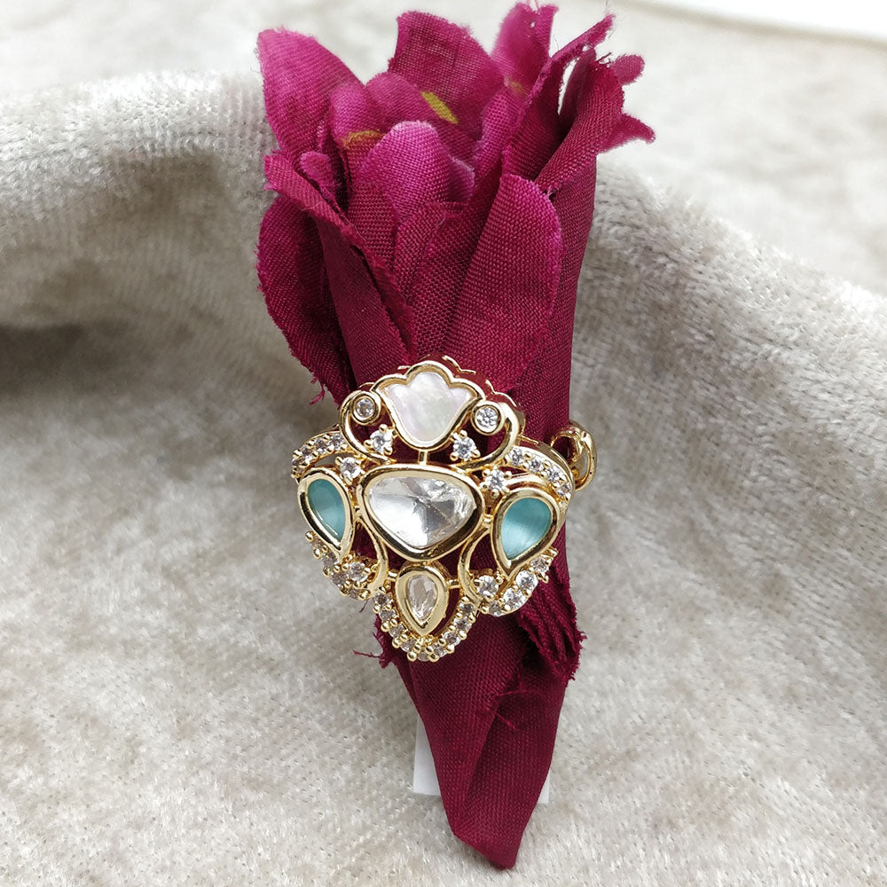 ChicCharm Jewellery Brass And Copper Mother Pearl American Diamond Ring