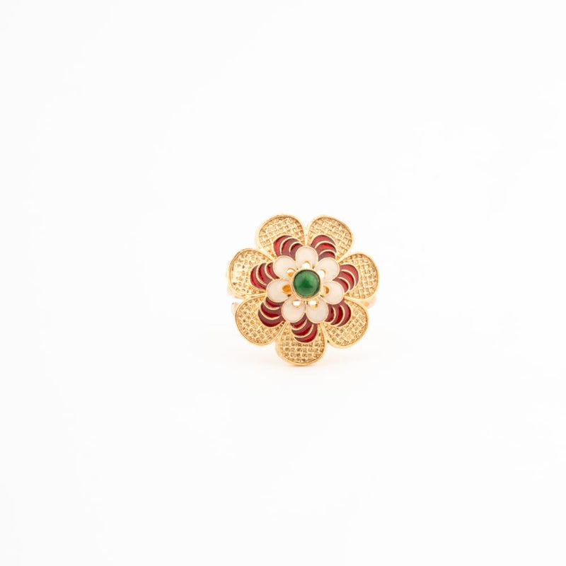 ChicCharm Jewellery Brass Gold Plated Synthetic Stone And Meenakari Rings