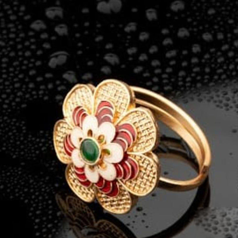 ChicCharm Jewellery Brass Gold Plated Synthetic Stone And Meenakari Rings