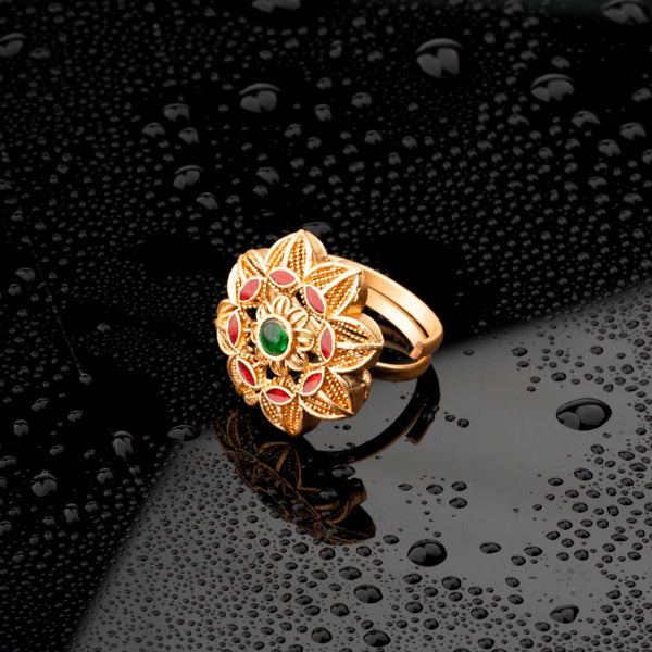 ChicCharm Jewellery Brass Gold Plated Synthetic Stone And Meenakari Rings