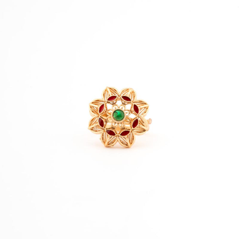 ChicCharm Jewellery Brass Gold Plated Synthetic Stone And Meenakari Rings