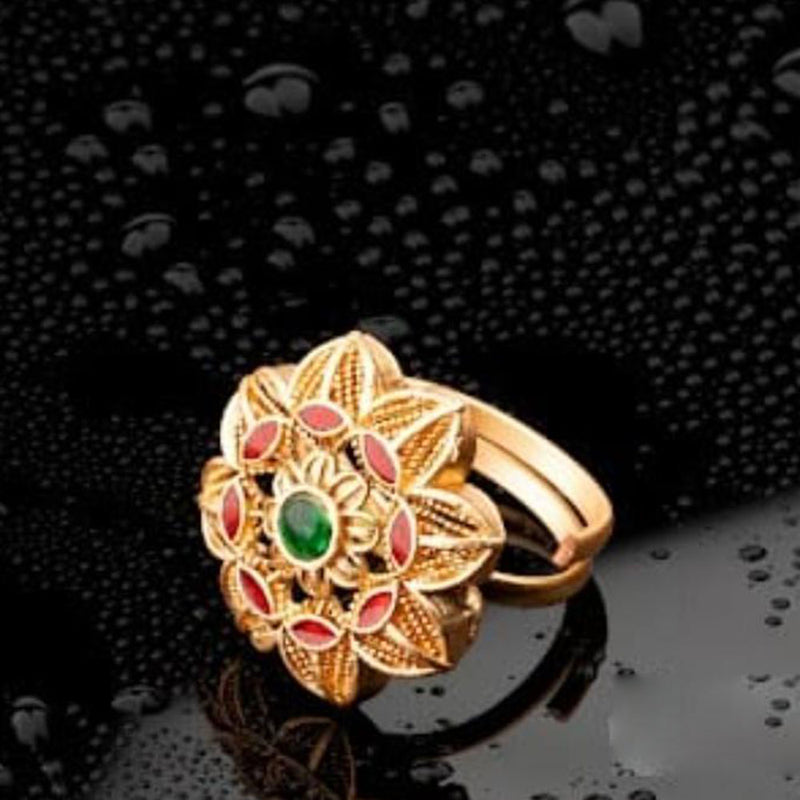 ChicCharm Jewellery Brass Gold Plated Synthetic Stone And Meenakari Rings