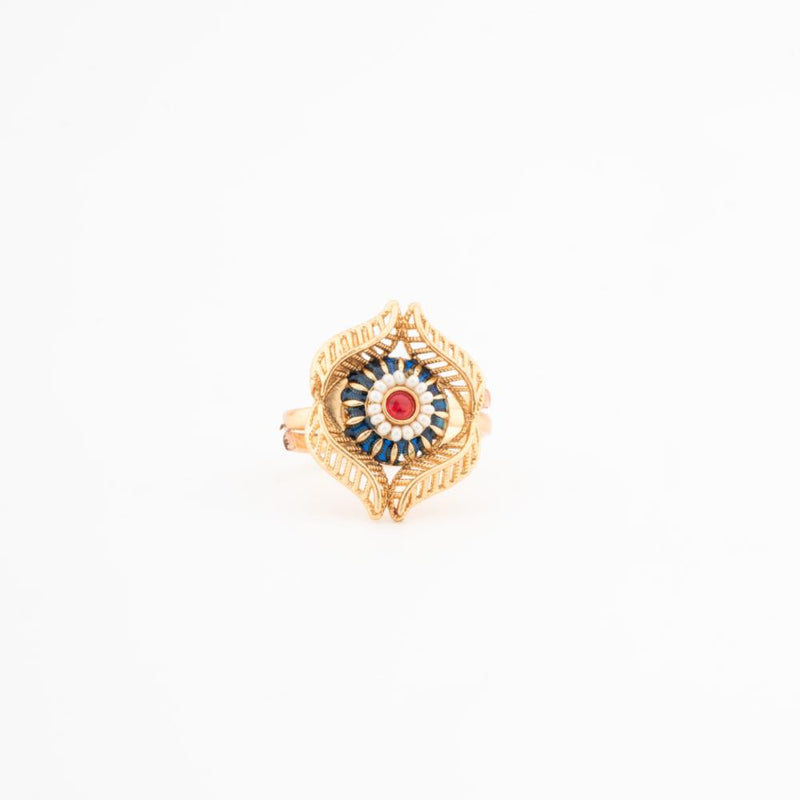 ChicCharm Jewellery Brass Gold Plated Synthetic Stone And Meenakari Rings