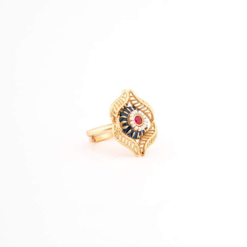 ChicCharm Jewellery Brass Gold Plated Synthetic Stone And Meenakari Rings